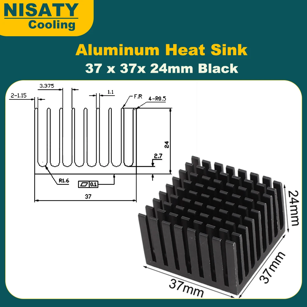 Bulk Pack 5/10/20/50/100PCS Black Aluminum Heat Sink 37x37x24mm for PC Transistor LED Power IC Module PBC Grooved Pin Heatsink