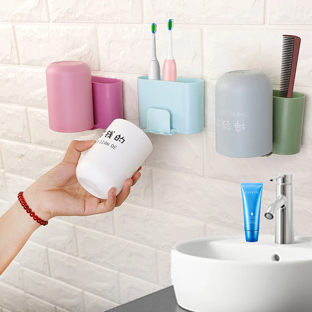 1Pc Toothpaste Toothbrush Storage Holder Wall-Mounted Bathroom Hanging Tooth Cup Rack Multifunctional Shower Room Organizer Box