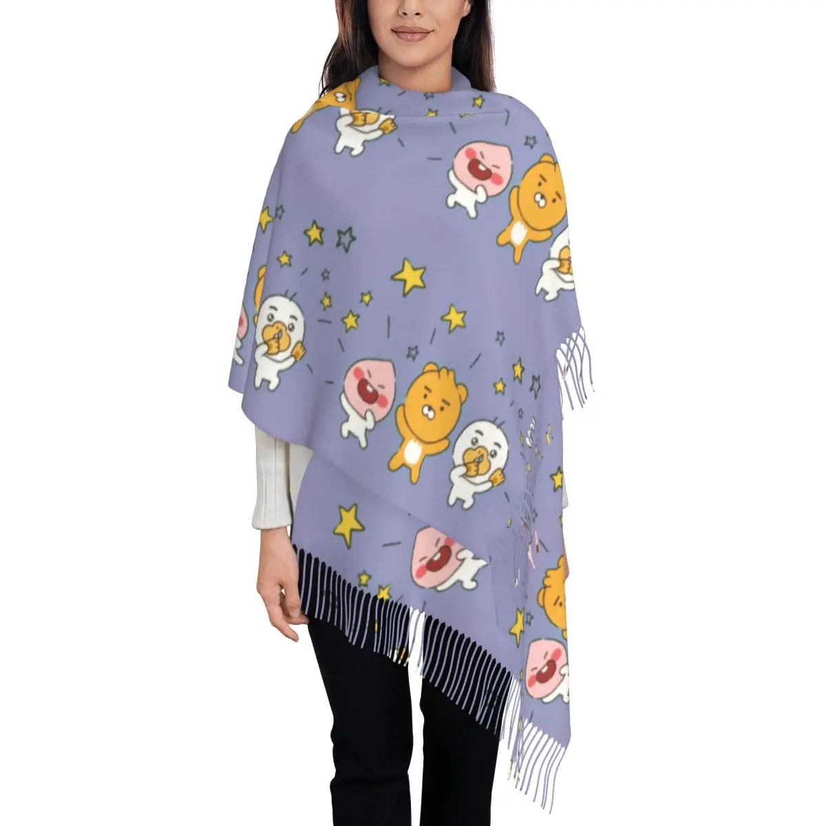 Custom Printed Kakaoes Cartoon Friend Apeach Scarf Women Men Winter Fall Warm Scarves Muzi Con Tube Shawl Wrap