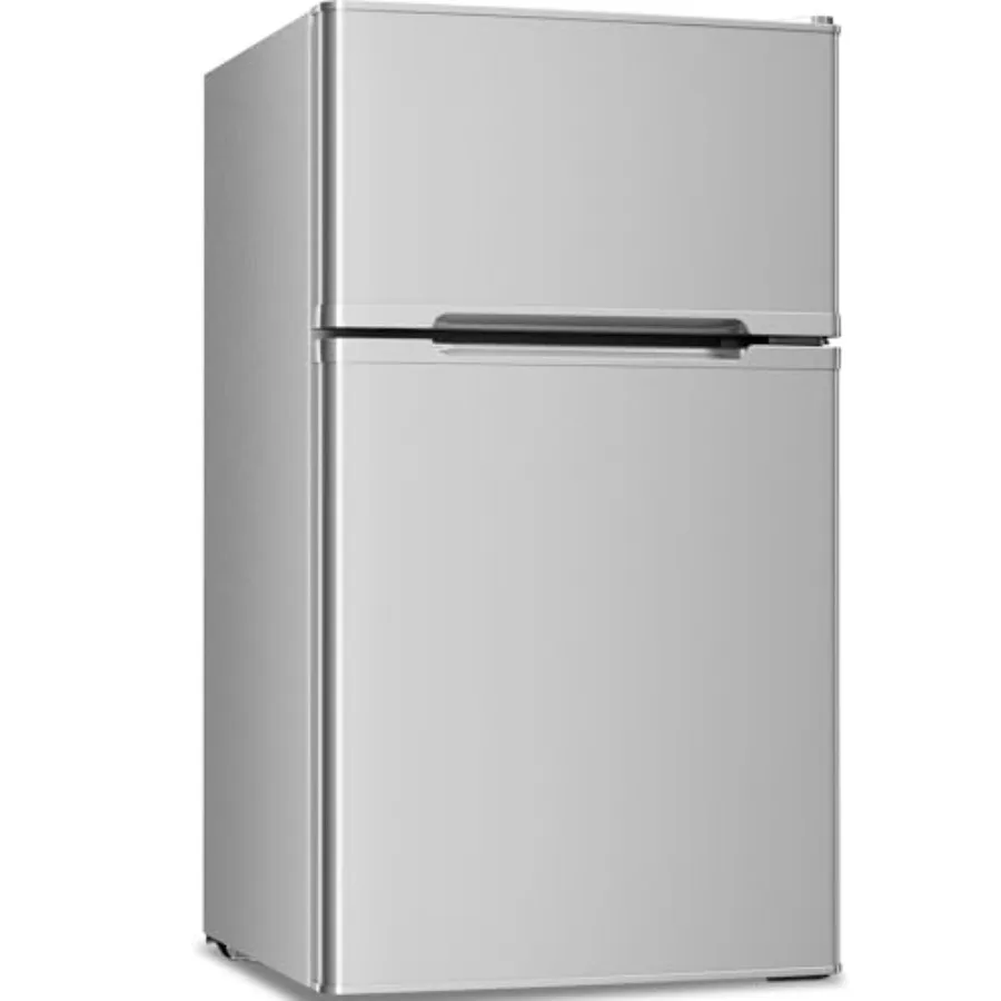 

Mini Compact Refrigerator, 3.2 Cu.Ft., Separate Freezer, Double 2-Door, Adjustable Removable Shelves, GREY for Basement/Apartme