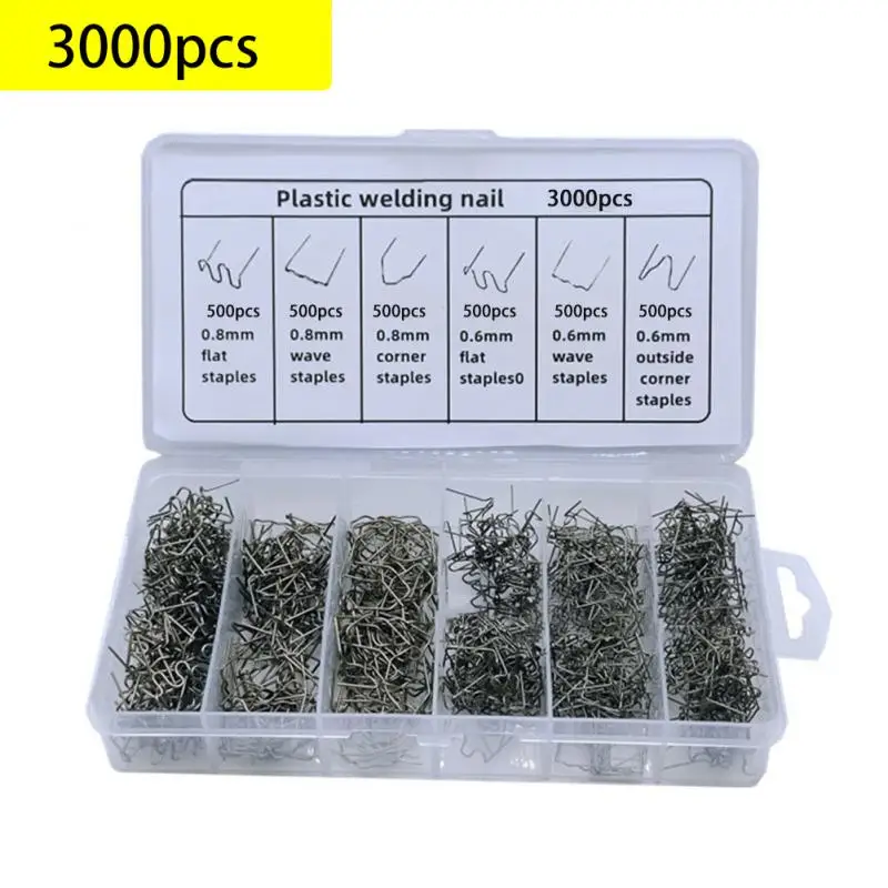 Automotive Plastic Repair Welding Nail 3000PCS/1200PCS/600PCS Pre Cut Wave Staples Bumper Repairs Hot Stapler Plastic Welders 