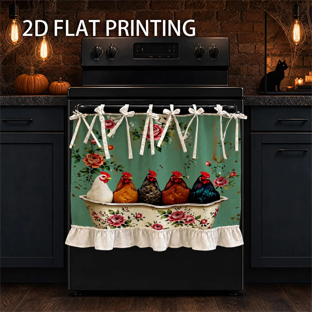 1PC kitchen stove curtain, cupboard curtains, aprons. Designed with a 2D graphic print featuring a farmhouse-style graphic print