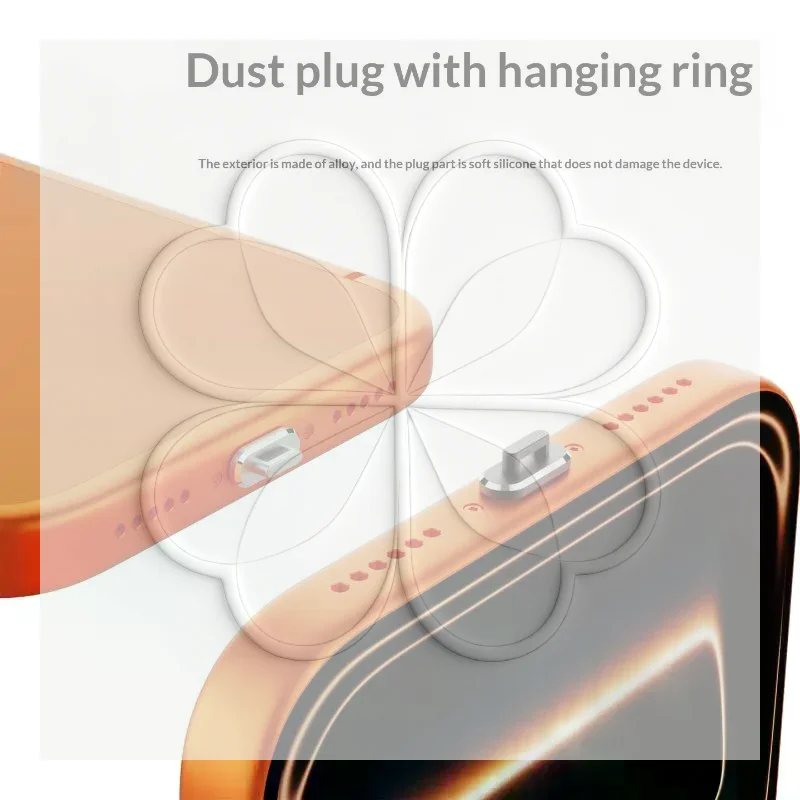 Type C Dust Plug with Metal Lanyard Hole 1/5Pcs Soft Silicone Charging Port Cover for  Oppo Vivo Android Phones