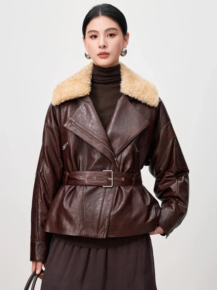 

Natural Wool Collar Genuine Leather Jackets Women Autumn Winter New High-end Simple Short Real Sheepskin White Goose Down Coat