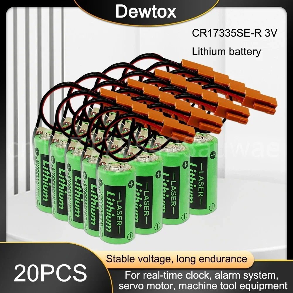 

20PCS 3V 1800mAh CR17335SE-R 17335 ER17335 ER2/3A CNC Li-ion Batteries for System FANUC PLC Control with Plug