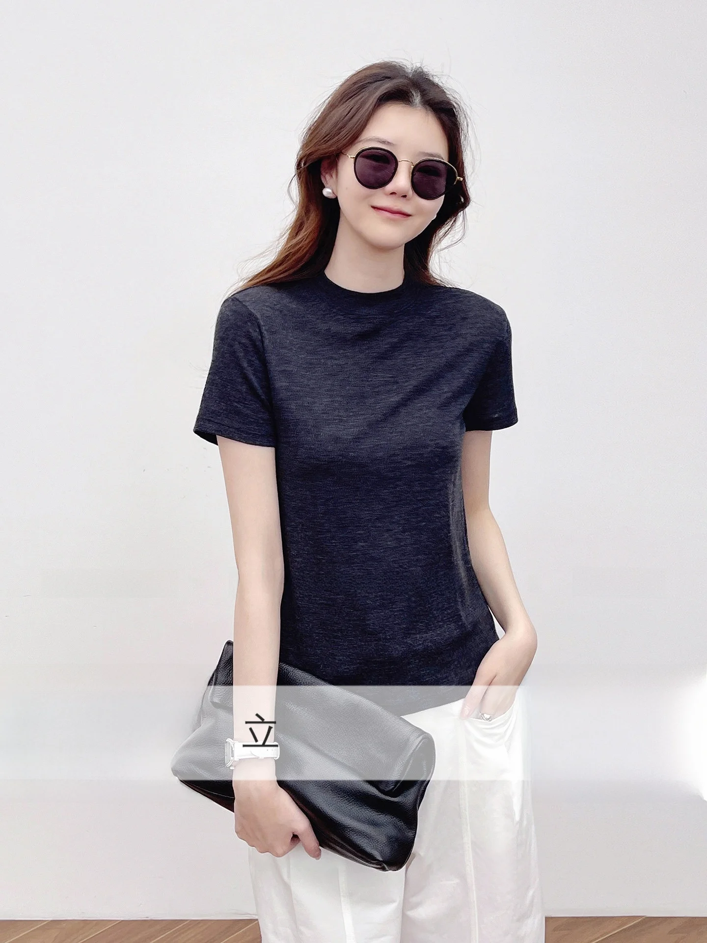 

Роскошная женская футболка из 100% шерсти, приятная к коже, мягкая, универсальная, новинка ранней весны, вязаная одежда для женщин, с круглым вырезом, короткий рукав.