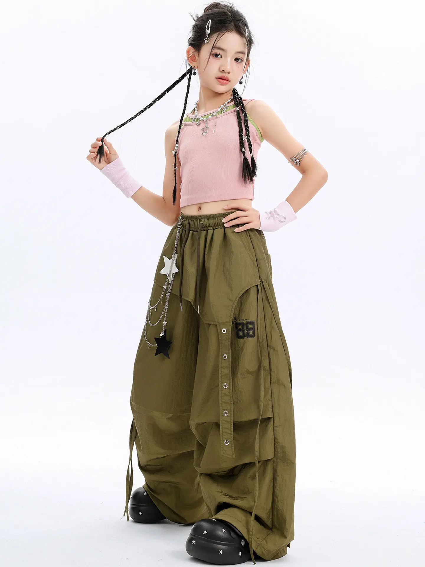 2026-new-girls-hip-hop-jazz-dance-costumes-kids-sleeveless-tops-cargo-pants-suit-practice-street-dance-wear-clothing-dql12866