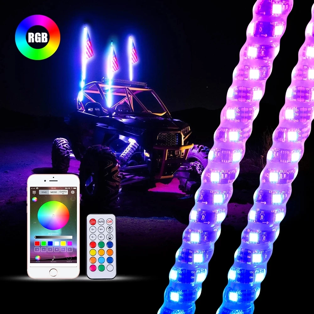 

2/3/4/5/6FT RGB Flag Pole Lamp Beach Camping APP Bluetooth control multiple 300 music modes For 4x4 ATV UTV SUV Truck Offroad