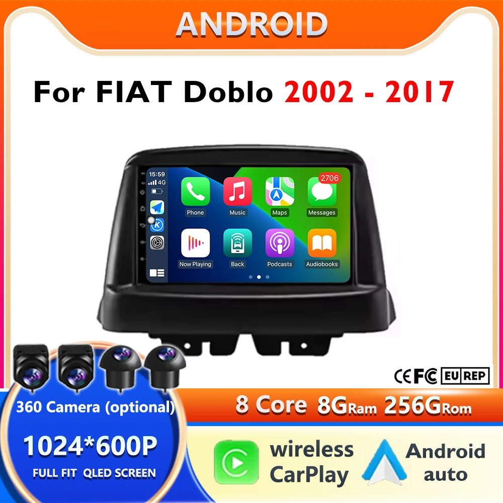 

Android 15 For fiat Doblo 2002-2017 Car Radio Stereo Navigation GPS Multimedia Video Player 4G Android Auto Wireless Carplay BT