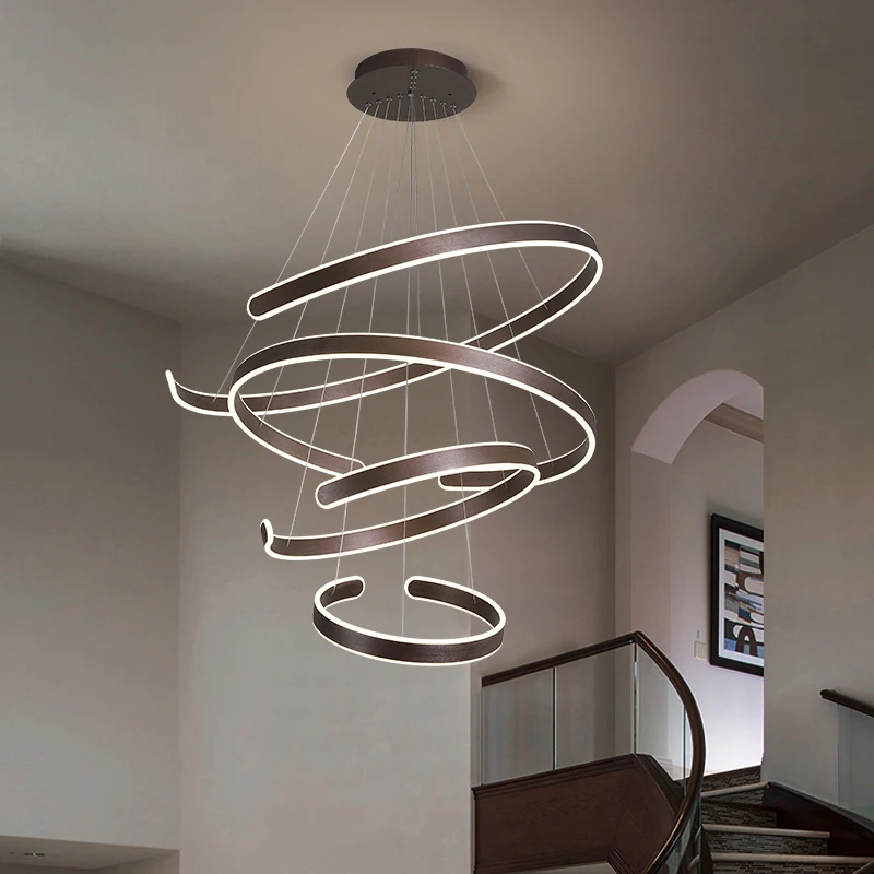 

C-shaped chandelier modern minimalist duplex staircase villa hollow duplex circle LOFT living room bedroom dining room pendant