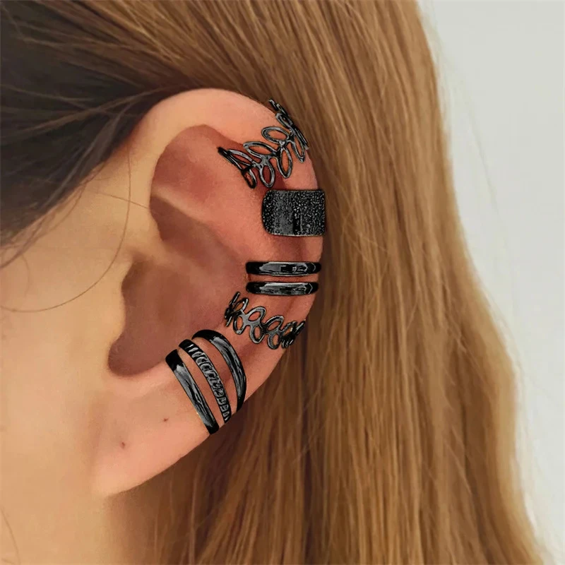 

5pcs Shiny Ear Clip Cuffs Earrings for Women Fake Cartilage Elegant Vintage Earrring No Piercing Party Birthday Fashion Jewelry