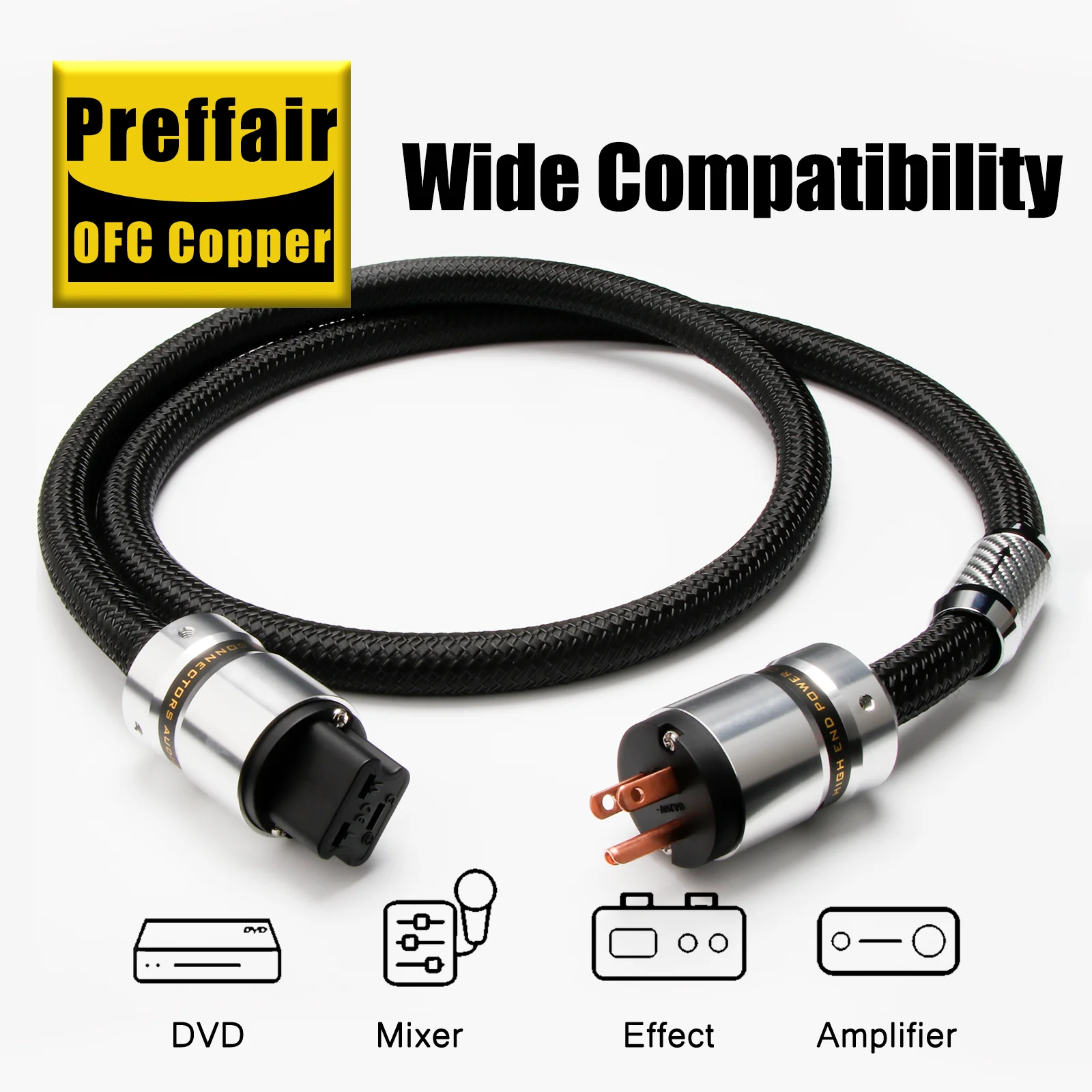 Preffair D503P080 Hi-End 12AWG C19-Stromkabel US/EU, reines Kupfer, 20 A, IEC-Buchsenstecker für DAC/Netzfilter/Verstärker/Subwoofer – Detail 4