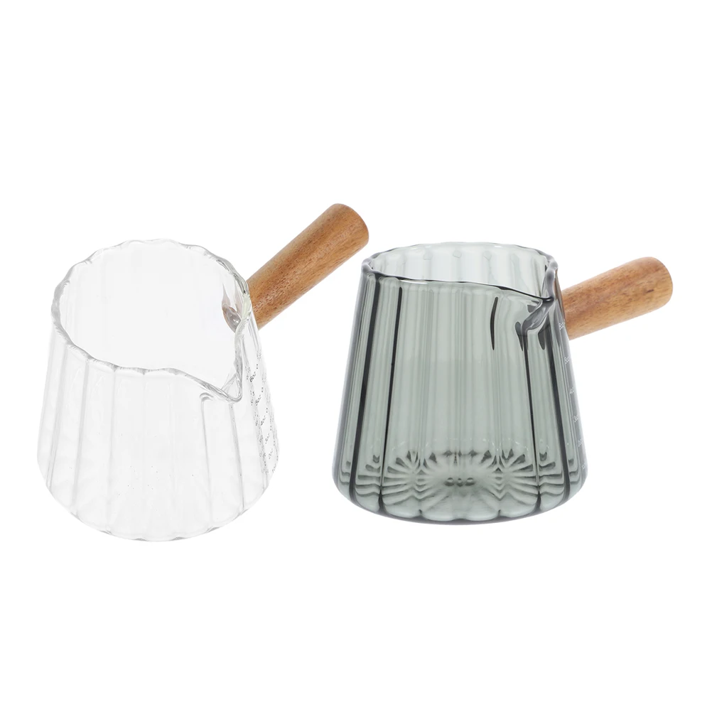

2Pcs Wooden H Milk Pitcher Small Creamer Cup Espresso Measuring Clear Jug Kitchen Bar Accessories Portable