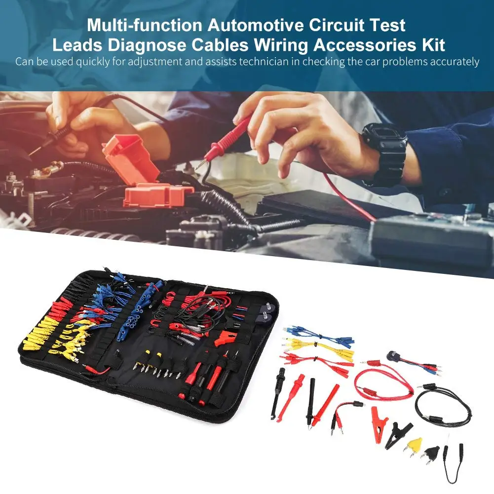 Multifunctional 92PCS Automotive Car Motorcycle Circuit Test Leads Probes Set Diagnose Test Cables Kit with Carrying Bag