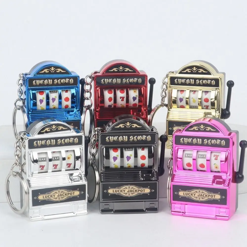 Multiple Colors Fruit Slot Machine Keychain Mini Slot Machine Key Chains Plastic Funny Lucky Jackpot Keyrings Safety