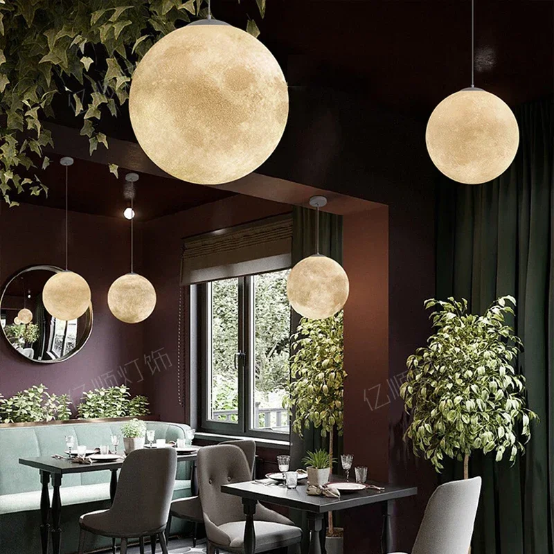 

Nordic Moon Pendant Lights Living Dining Room Bedroom Decoration Home Chandelier B&B Loft Stair Restaurant Hanging Lamps Lustre