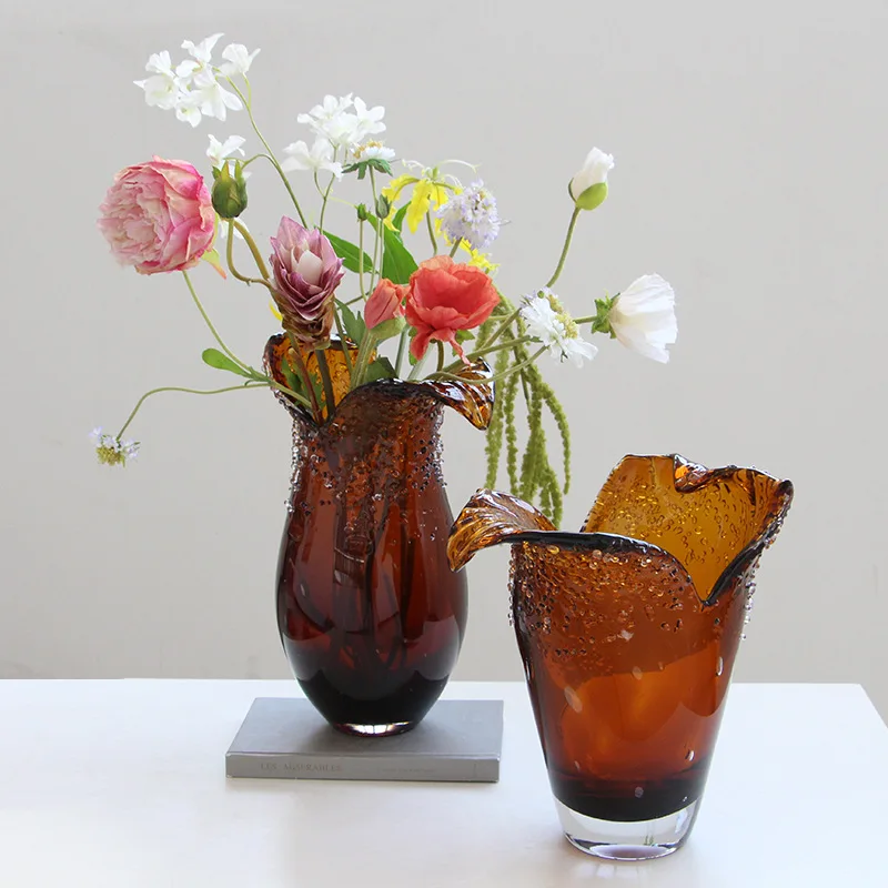 Irregular Wrinkle Glass Vase Handicrafts Plant Pots Table Decoration Flowers Arrangement Floral Vases Room Aesthetic Decor