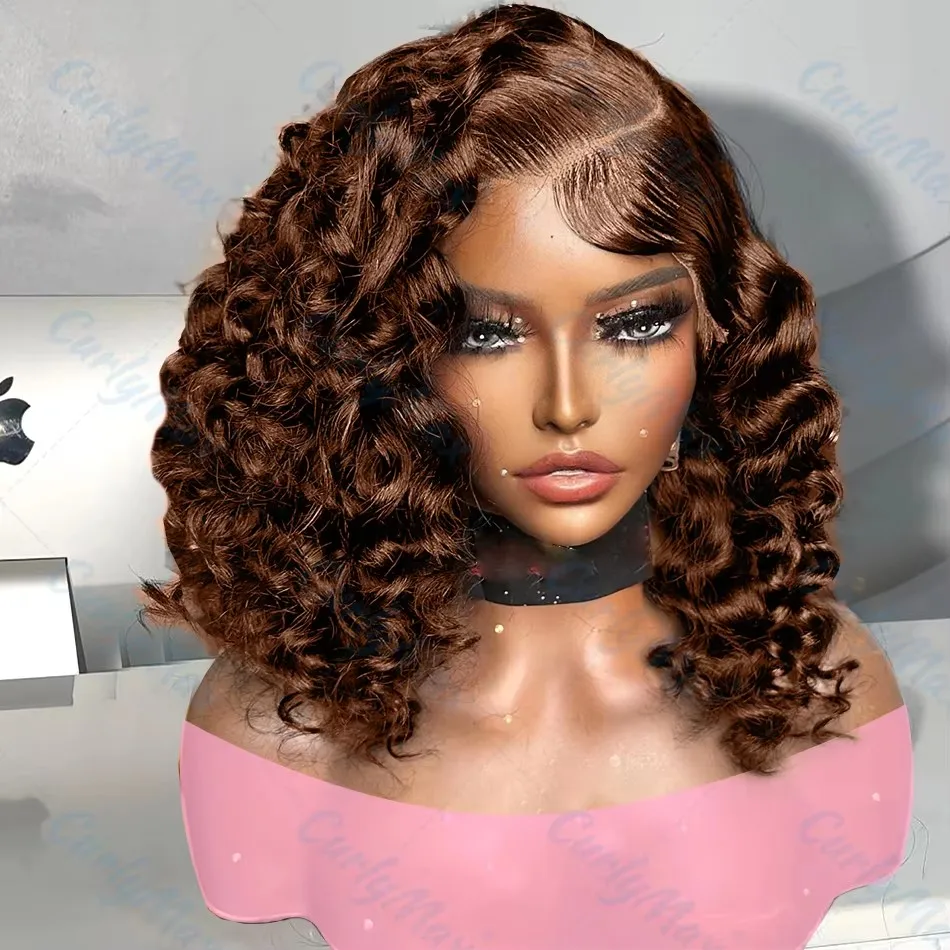 Brazilian Short Loose Wave 13x5 HD Transparent Lace Front Human Hair Wig 13x4 Lace Frontal Bob Wigs For Women 200 Density