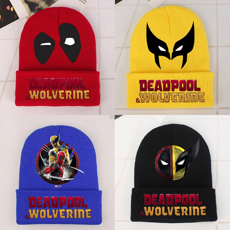 Deadpool & Wolverine Knitted Hat Boys New Marvels Action Figures Knit Cap Kids Winter Warm Beanies Fashion Bonnets Children Gift