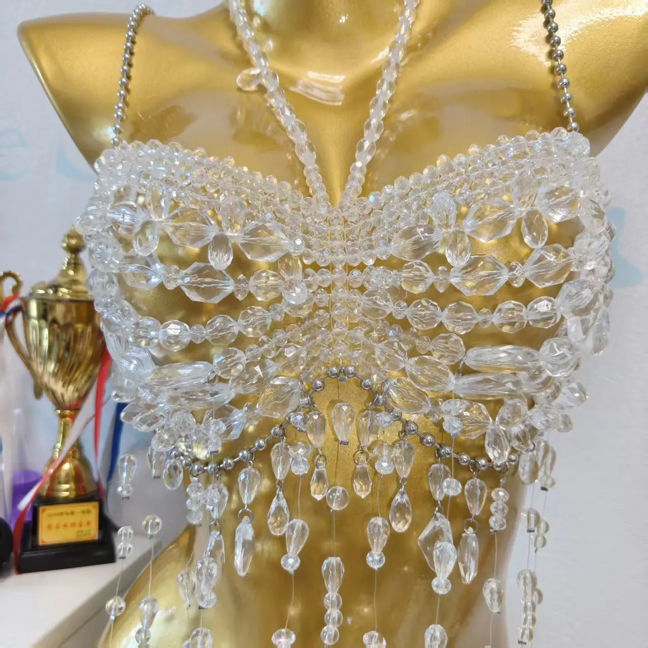 Hot Selling Transparent Acrylic Bead Top With Hollow Hanging Neck, Body Chain, Women'S Chest Accessories, Spicy Girl Bead Pendan