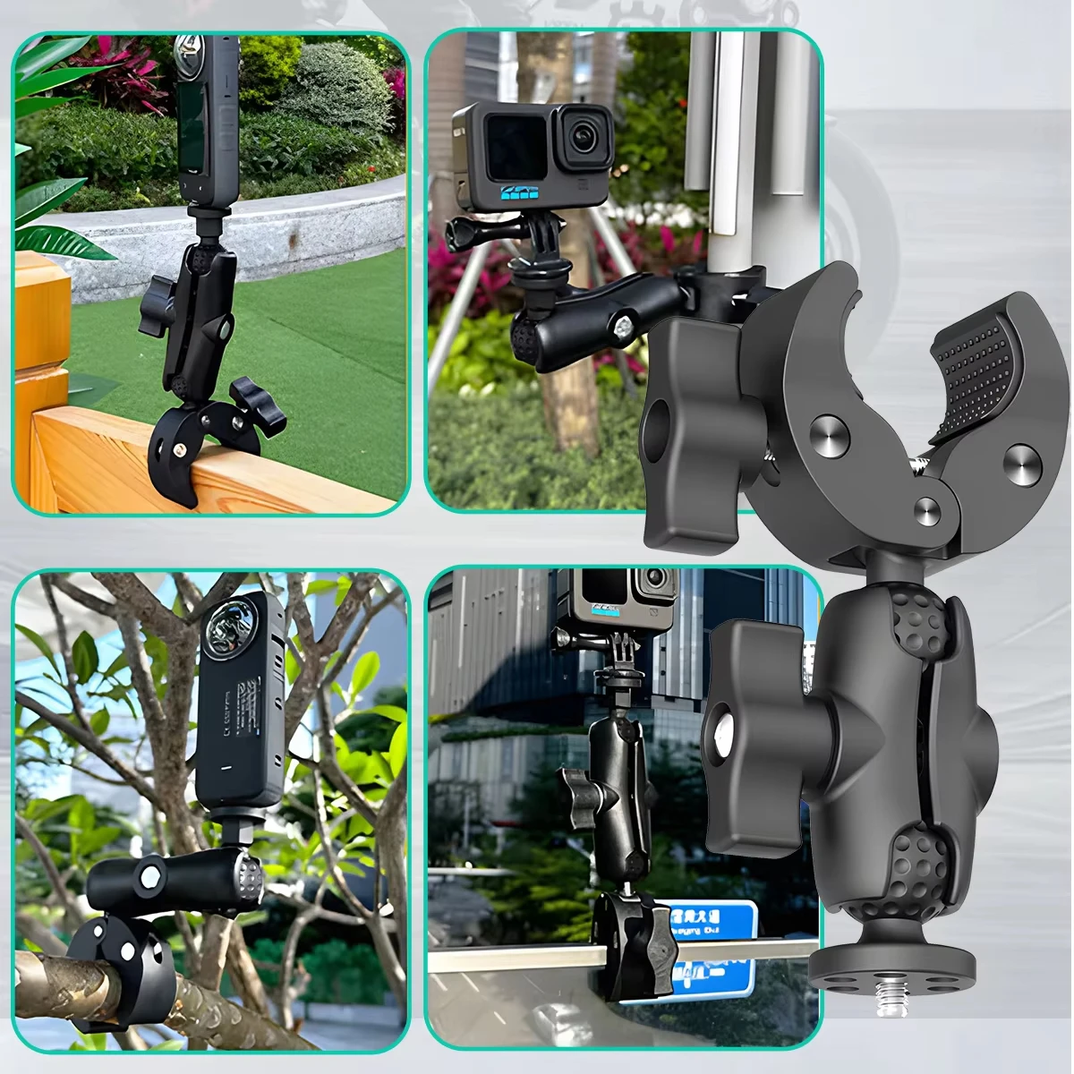 Double Head Clamp Kit For Insta360 One X2 X3 Motorcycle Bicycle Double Clip Bracket for GoPro 11 10 9 Action Camera Accessories image 6