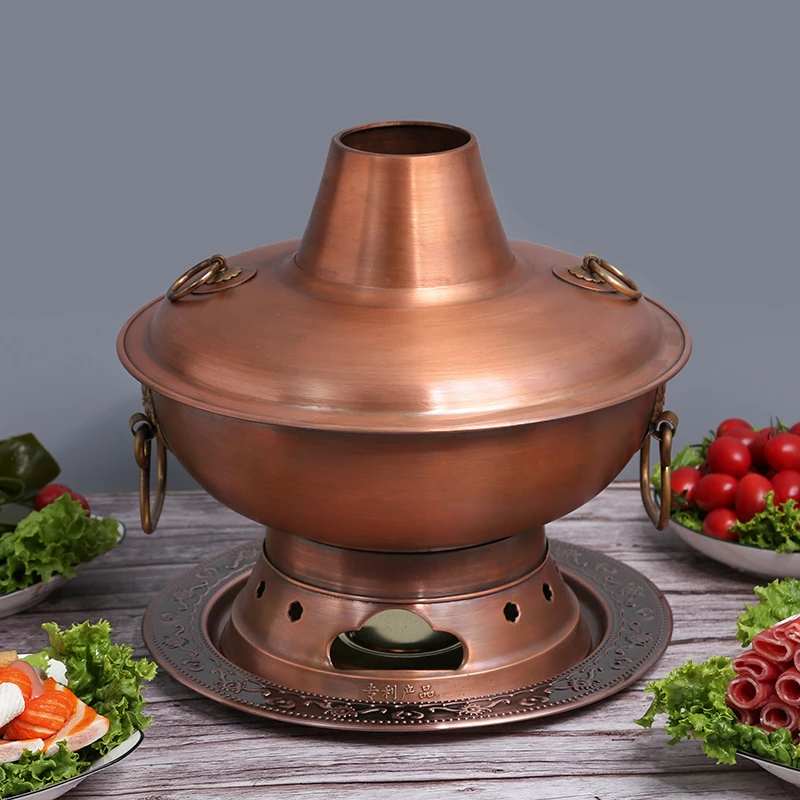 Extra-thick Copper Hot Pot Pure Red Copper Thickened Household Charcoal Charcoal Hot Pot Old Beijing Mandarin Duck Pot