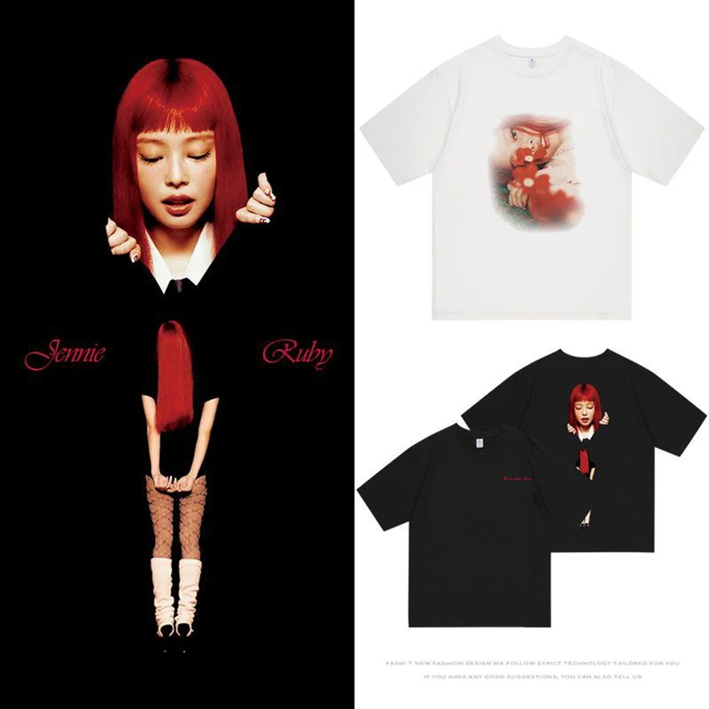 

Y2K Women's Top Kpop RUBY Letter Print Round Neck Short Sleeve Men's and Women's Casual T-shirt