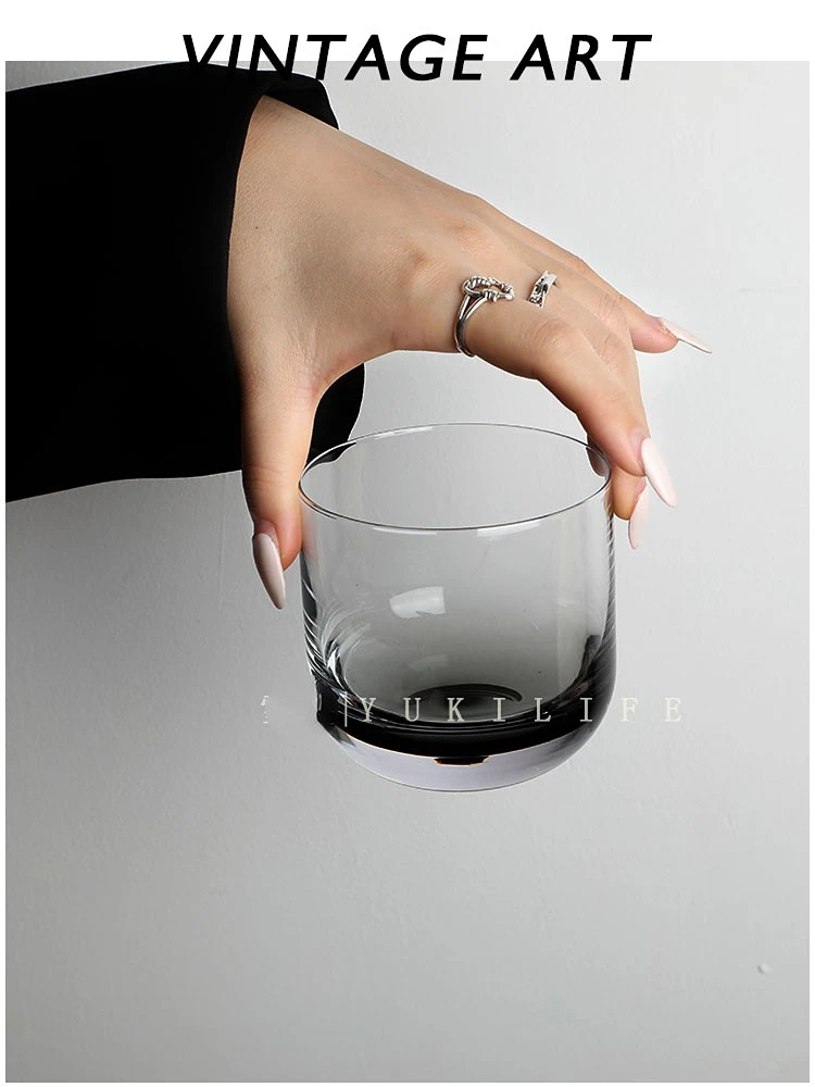 كوب ماء زجاجي كريستالي رمادي عتيق على الطراز الشمالي، مصنوع يدويًا، ويسكي النبيذ الأصلي، أدوات مائدة منزلية بسيطة