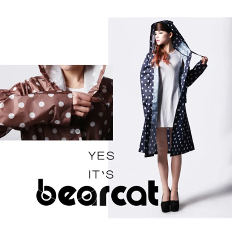 Cross-border fashion polka dot printing polka dot raincoat women's long light trench coat trendy raincoat