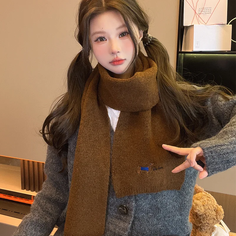 

Корейский вязаный шарф с вышивкой собаки, женский осенне-зимний студенческий велосипедный теплый шарф для пар