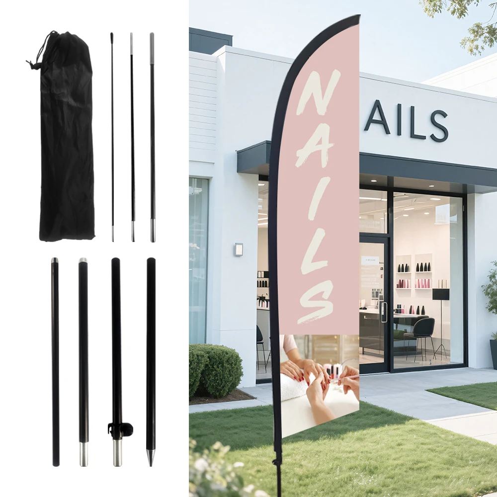 

Fashion Nail Beauty Art Feather Flag With Flagpole Outdoor Banner Decoration Advertising Sign For Shop And Studio