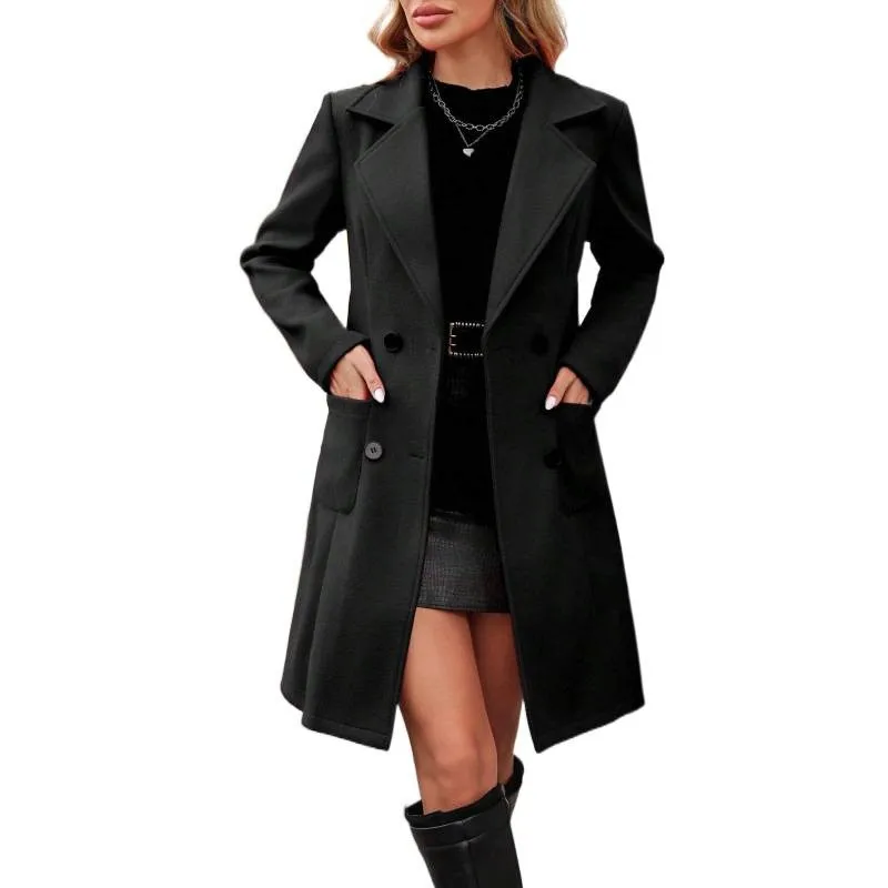 Thick Patchwork Coat Slim Fit Urban with Elegant Winter Commuter Elegance Long Length Regular Sleeve Notched Lapel Women Coat