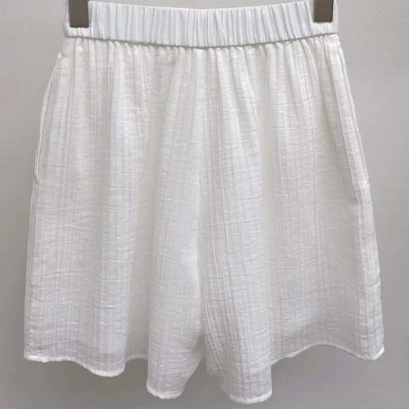 Conjunto de camisa e shorts brancos soltos de algodão e linho ultraleve de alta qualidade