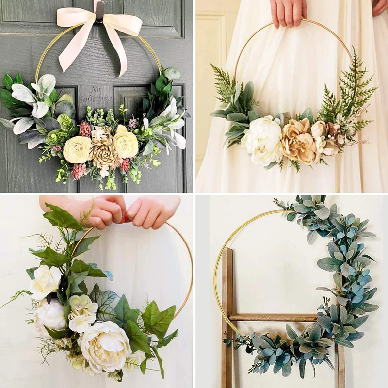 Gold Metal Floral Hoop Garland, Decoração De Mesa para Wedding Centerpieces, Titulares De Cartão De Madeira, Grinalda Flor, 12 \