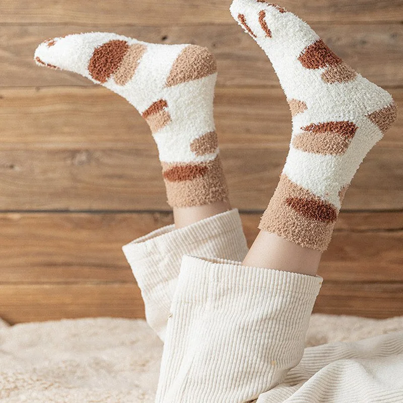 2Pairs Women Fuzzy Socks Cute Cat Claw Thickened Winter Home Sleeping Warm Socks For Women Girls Cozy Soft Fluffy Floor Socks view 6
