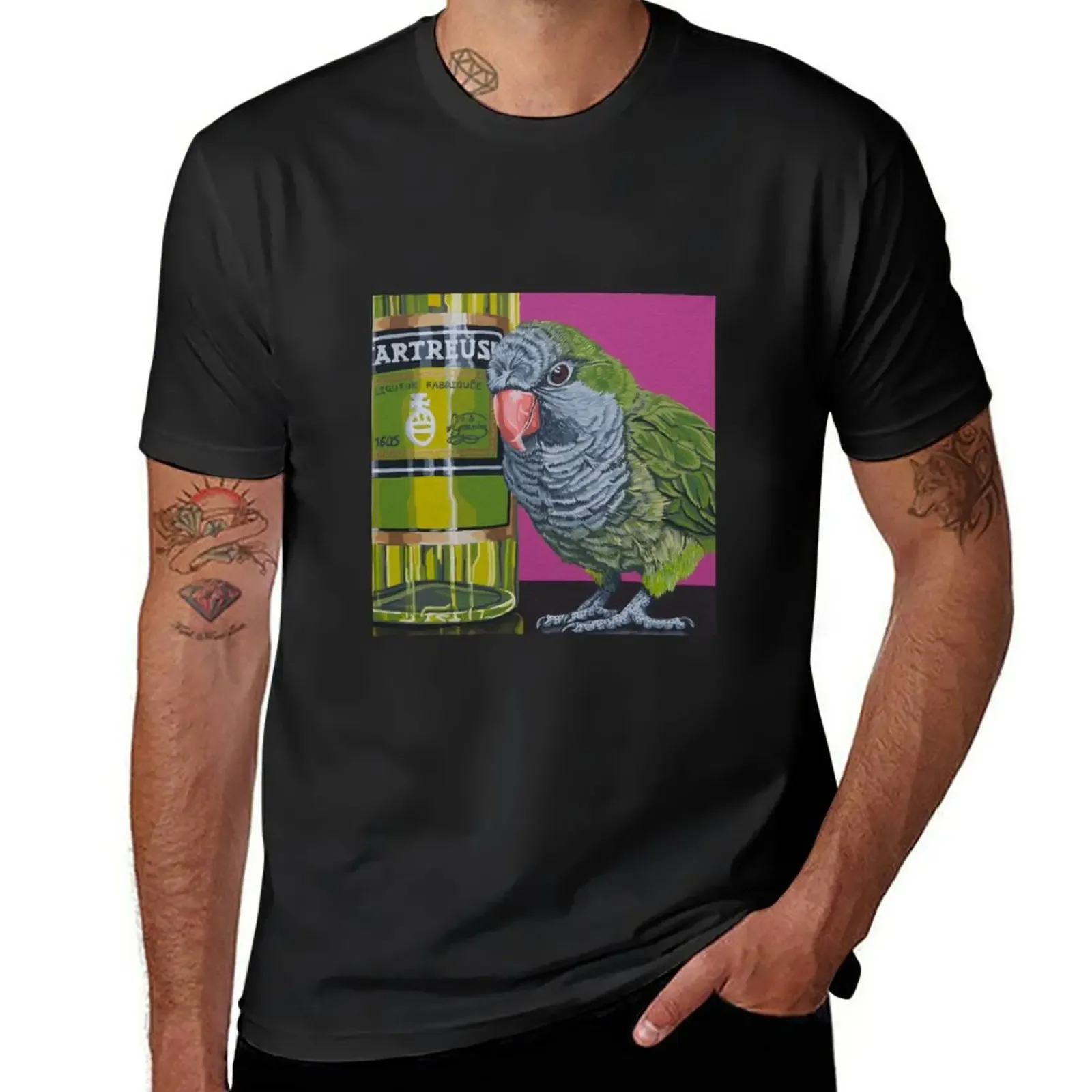 New Quaker Parrot Painting Chartreuse Liquor Tiki Bar Parrot Cocktail Art T-Shirt sublime t shirt funny t shirts mens t shirt