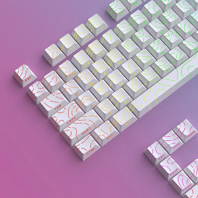 Contour keycaps, black lines, cracked characters illuminated 97 keys, original factory height Key cap 4.0 Version Shine Through