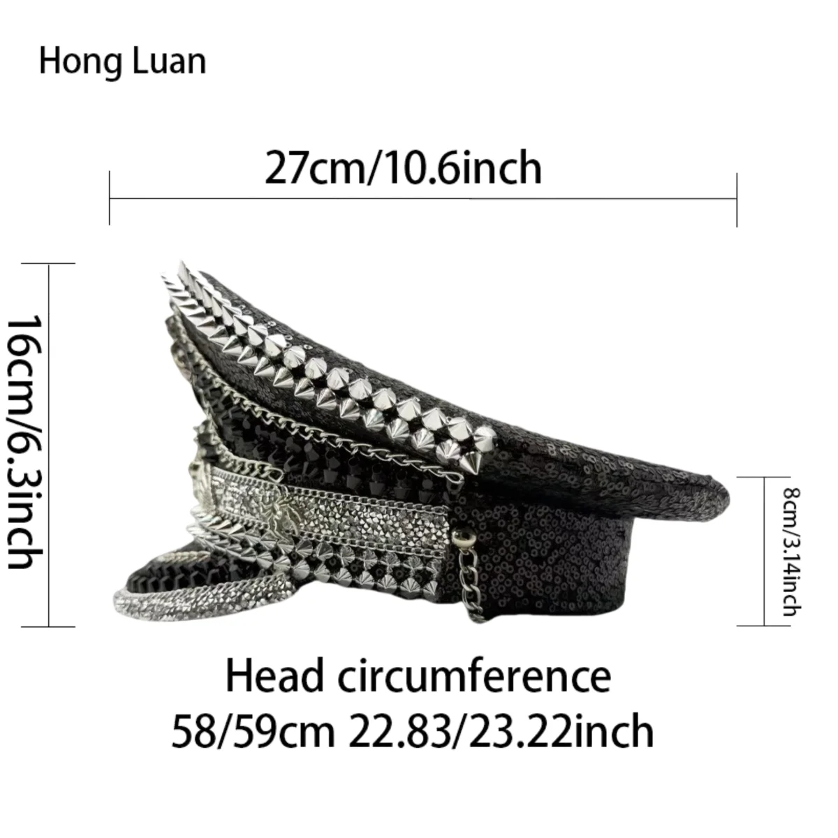 قبعة كابتن بسلسلة Steampunk سوداء من HongLuan مصنوعة من حجر الراين لمهرجان الهالوين للنساء، وإكسسوارات عسكرية عتيقة وقبعة عسكرية