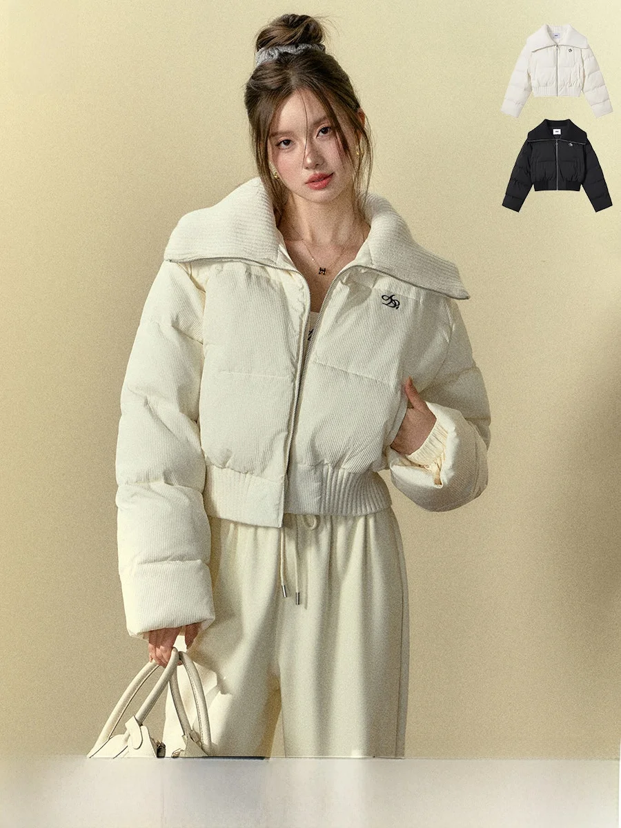 

ANDYET AD1 Women's Loose Bread Style Jacket Short Knitted Shawl Collar Cotton Outerwear Milk Sugar Design Winter Coat