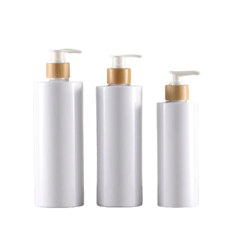 13pcs Bamboo Wood Lotion Pump 10oz 300ml 500ml Clear Black White Plastic Bottle 17oz Empty Cosmetic Shampoo Refillable Bottles