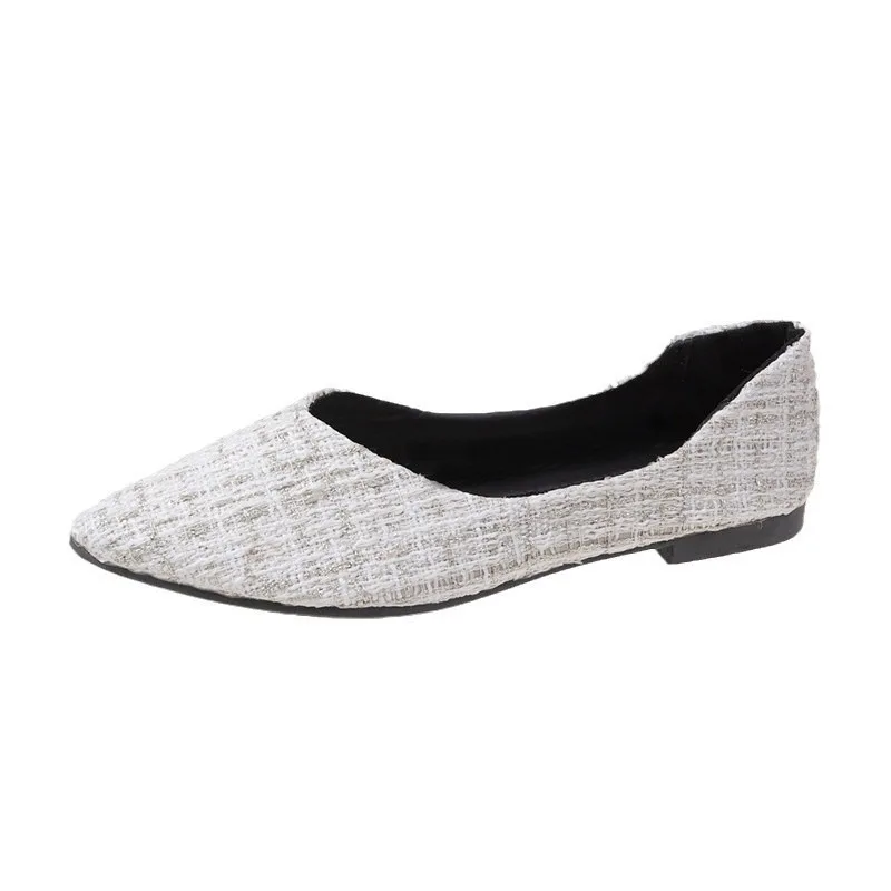 Large Size Single Shoe Women's 2025 Spring/summer New Pointed Fashion Plaid Shallow Mouth Flat Bottomed Bean Women's Shoes
