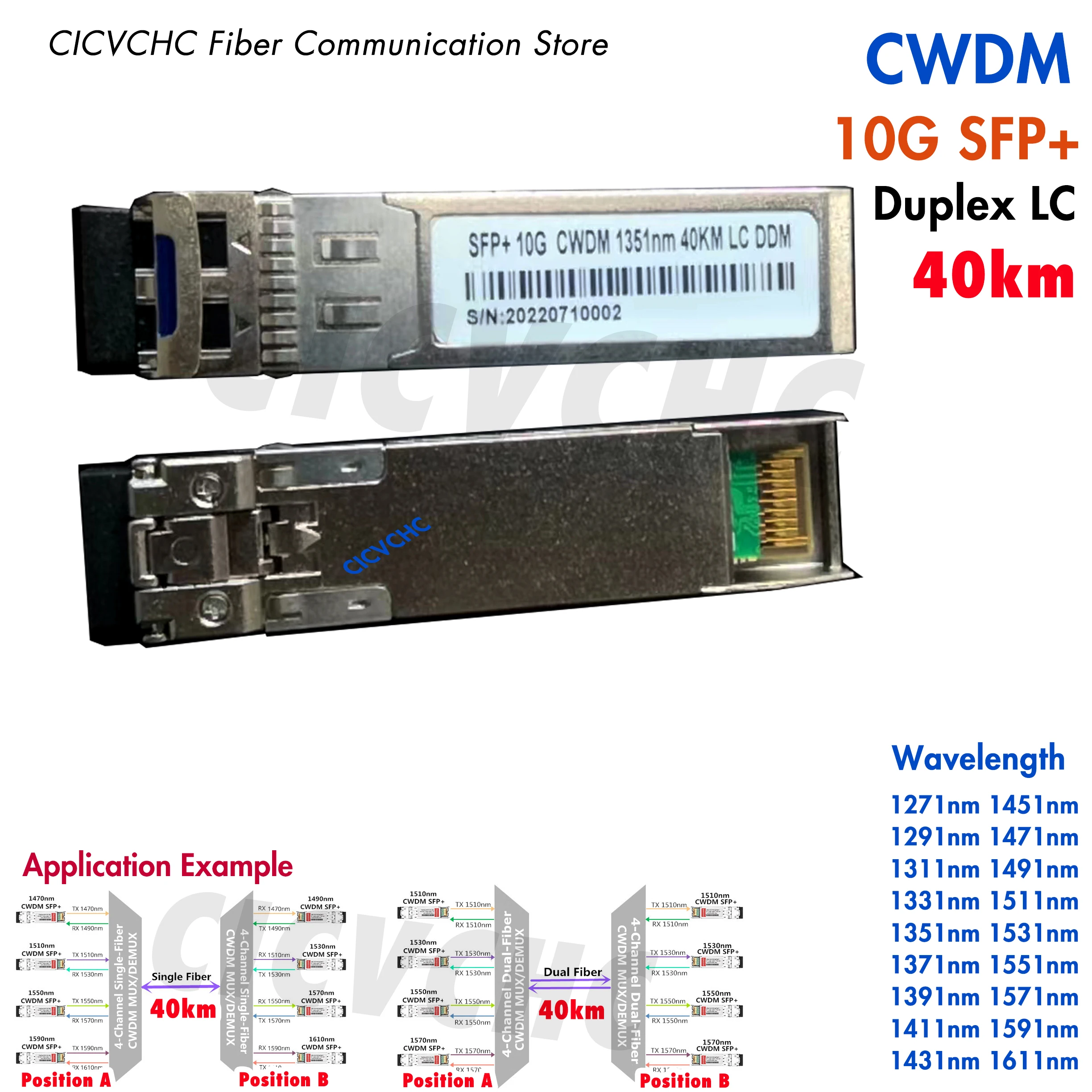 

10G SFP+ CWDM Transceiver 40Km Duplex LC DDM