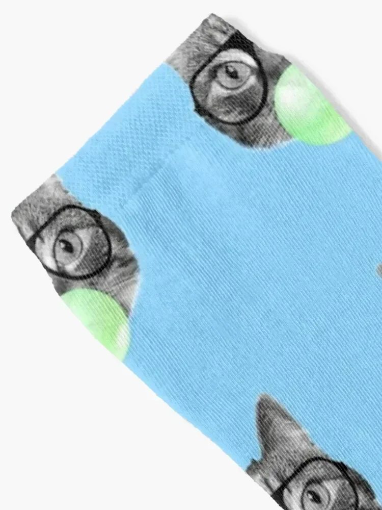 Cute hipster cat wearing glasses and blowing a green bubble gum Socks Children's Novelties Socks For Men Women's