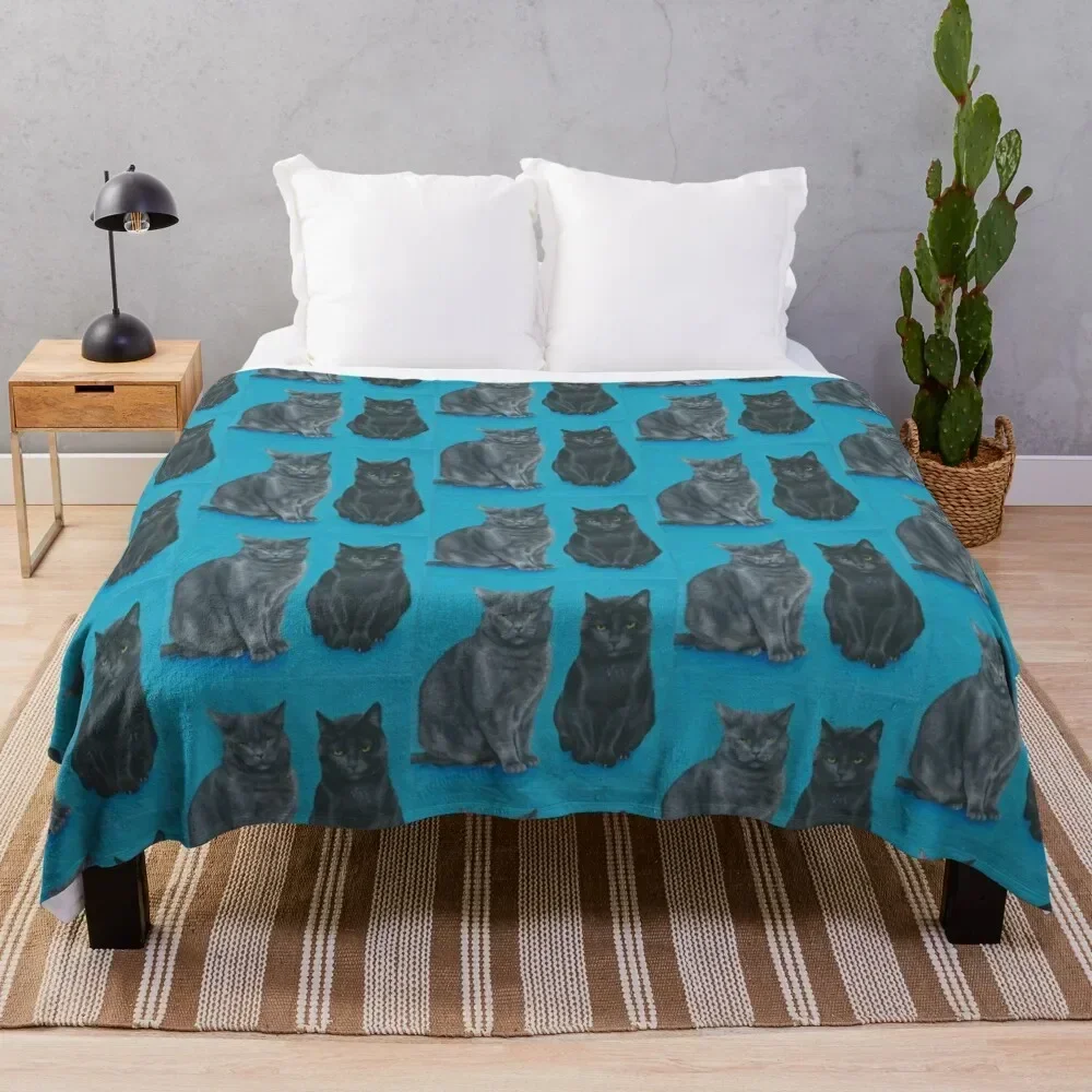 

Two Sassy Cats Hand-Painted Portrait Throw Blanket Year Round Soft Comfortable Blanket for Home