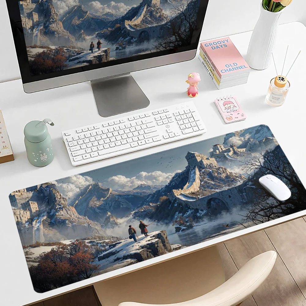 

Коврик для мыши Snowy Mountain, большие аксессуары для игрового стола, настольный коврик, резиновая основа с прошитыми краями, коврик для мыши, нескользящий настольный коврик