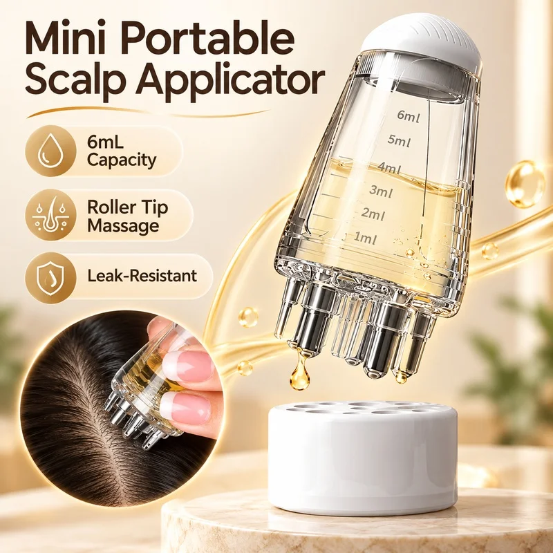 Portable 6ml Scalp Oil Applicator Roller Ball Massage Comb Refillable Hair Root Serum Dispenser Precision Hair Care Tool