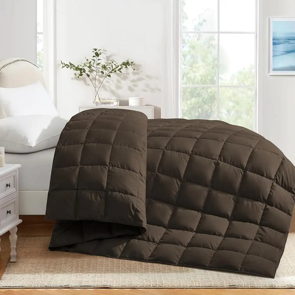 Soft Lightweight Down Blanket For Bed Sofa Couch Indoor And Outdoor Use, Warm And Fluffy Throw Blanket, Brown, Queen Size