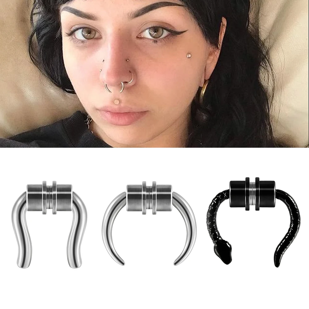 1/3PCS Stainless Steel Magnet Fake Nose Ring Hoop Fake Piercing Hoop Septum Rings For Women Fashion Gothic Rock Body Jewelry