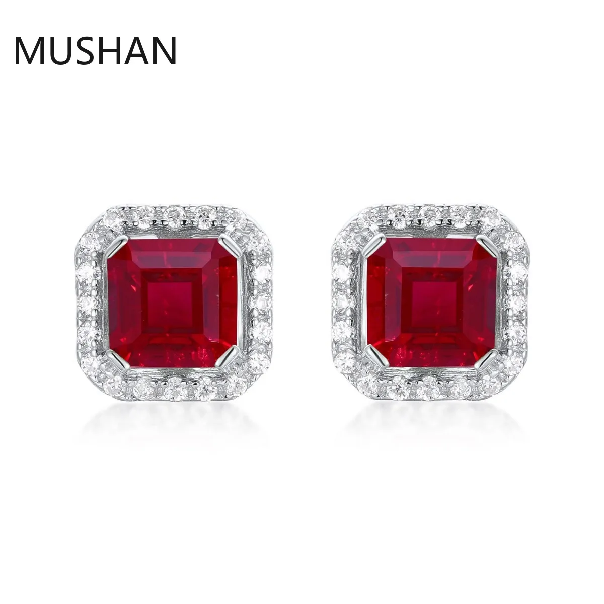 MUSHAN Luxury Jewelry S 925 Sterling Silver Stud Earrings Women GRC Certificated Lab Grown Emerald Earrings Stud Ear Pin Jewelry