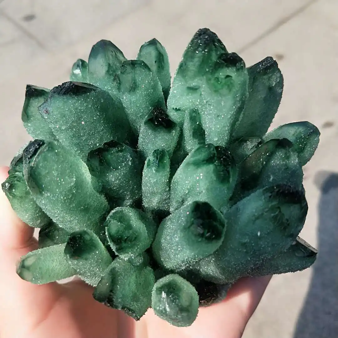 

400g-800g Natural Green Ghost Phantom Quartz Crystal Cluster Healing Specimen, Home Decoration Crystal Ornament